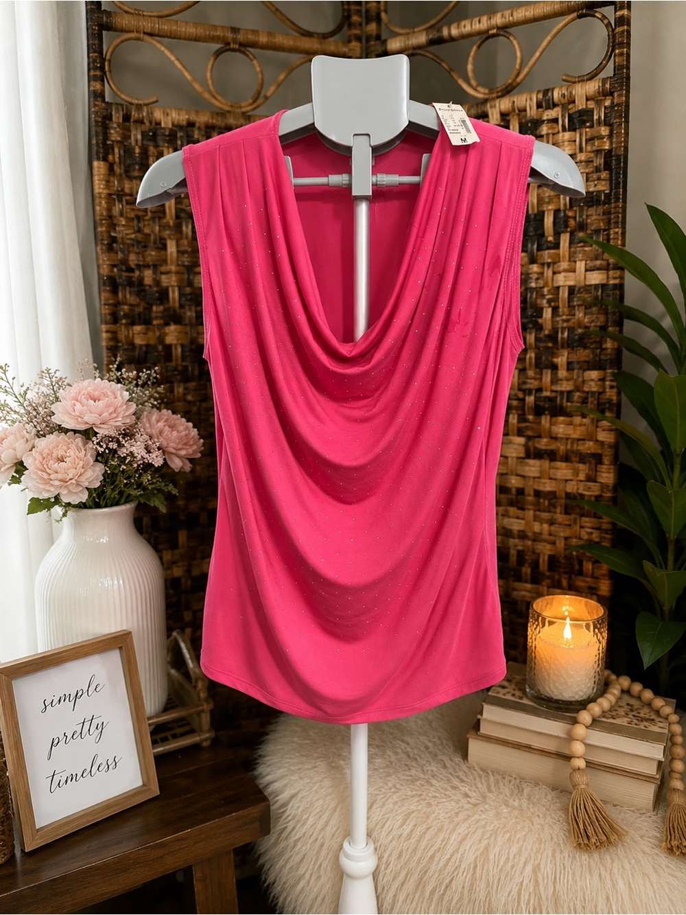 dressbarn Hot Pink Sleeveless Cowl Neck Top